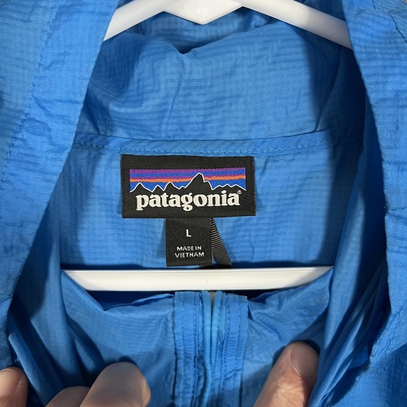 Patagonia Jacket Mens Large Blue Houdini Nylon Hooded Windbreaker Lightweight - Picture 4 of 11